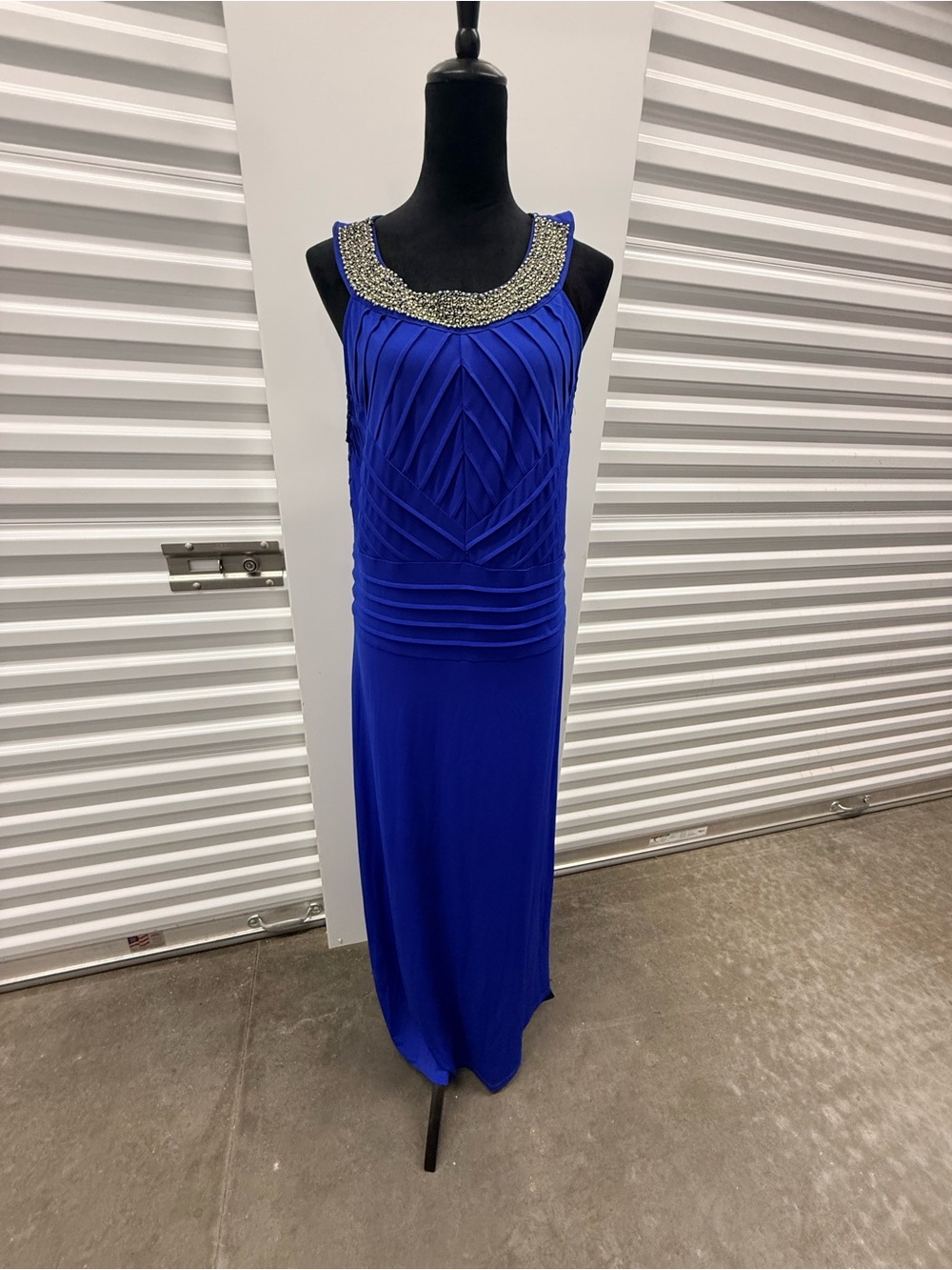 Beaded Scoop Neck Royal Blue Maxi Dress